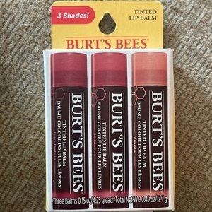 Burts Bees Tinted Lip Balm Red Dahlia, Hibiscus & Zinnia Three Balm Pack HTF NIB
